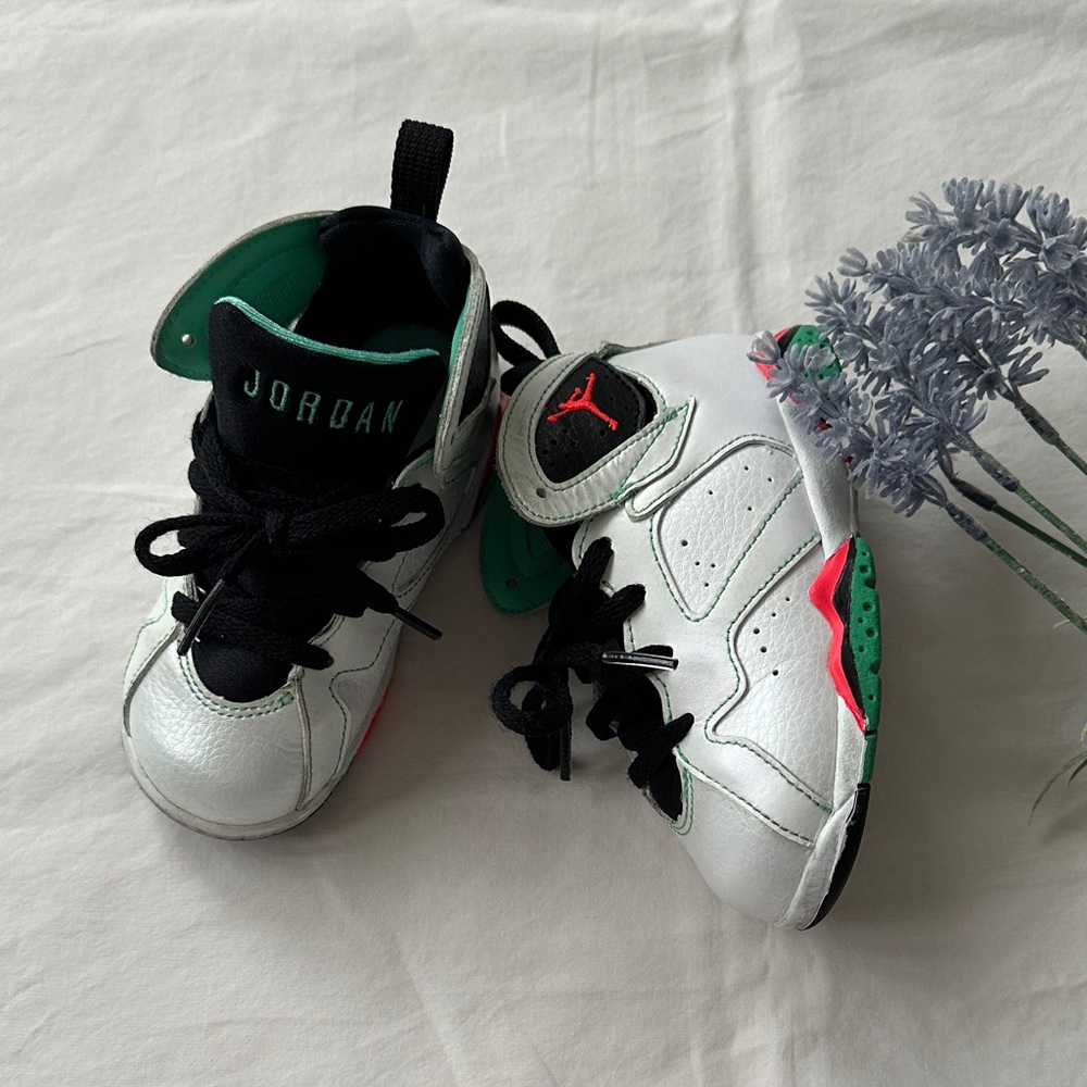 Jordan Kids White and Black Sneakers with Green Accents